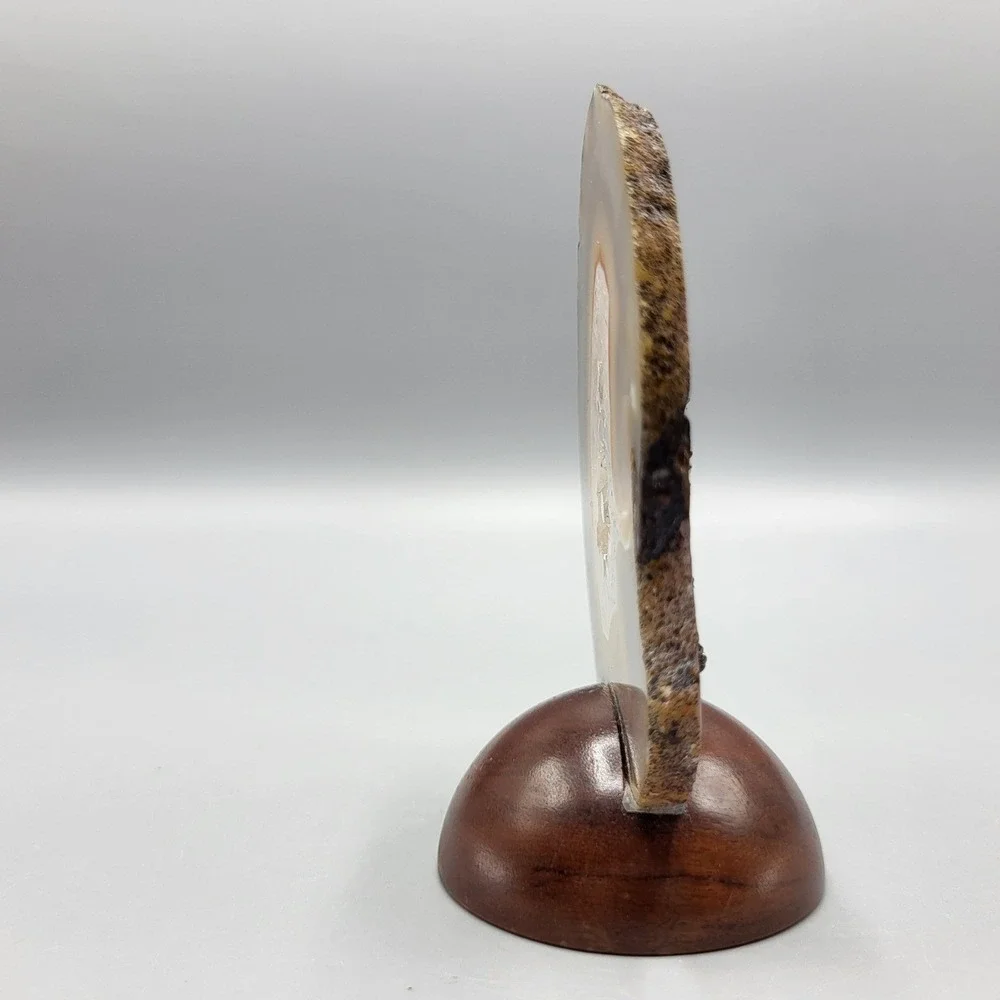 Agate Geode Metal Eagle Figurine Brazilian Stone Wood Base Brown Shelf Decor